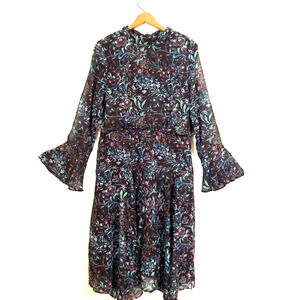 Blue Floral Long Sleeve Bell Dress - Hope & Ivy - Size 16
